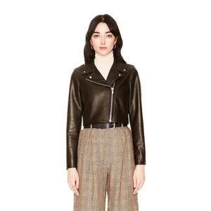 Veda Black Biker Moto Cropped Leather Jacket XS Made in USA NYC